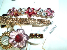 3 Rhinestones Enamel Floral Hair Clips New w Tag