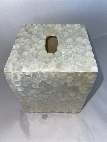 Capiz Shell Tissue Box Holder Natural Seashell Iridescent 6x5x5” Philippines - Picture 4 of 11