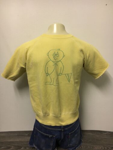 Sudadera Mangas Cortas De Colección Años 50 Estampado en Tinta Copiadora Amarillo Raglan Algodón L - Imagen 3 de 7