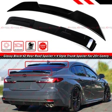 For 2025-2026 Toyota Camry V Style Gloss Black Trunk + Roof Window Visor Spoiler