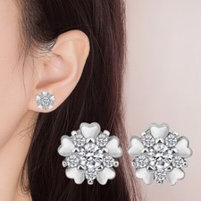 925 Sterling Silver Snowflake 8mm Cubic Zirconia Stud Earrings Gift C7