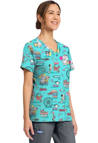 Vintage Boardwalk Cherokee Scrubs Awarness V Neck Top CK856 VTBW - Picture 4 of 6