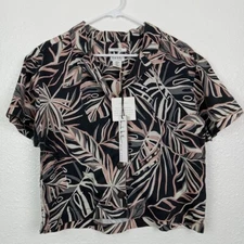 Nicole Miller Top Women's Size Medium Leaves Button Front Shirt Crop NWT Defect