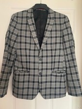 MĘSKA KURTKA GARNITUROWA RIVER ISLAND SZARA/CZARNA KRATA ROZMIAR 38R KLATKA PIERSIOWA