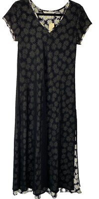 NWT Vintage 90's Express International Dress Sheer Black Daisy Maxi Size 3/4