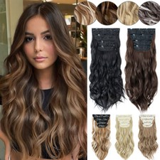 US 22" Long Real Thick Clip In 100% As Human Hair Extensions Full Head Balayage