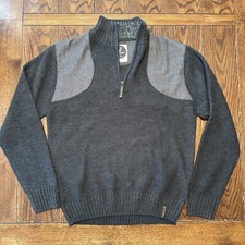 Guinness Style Men’s Wool Blend Sweater Size Large Gray 1/4 Zip Long Sleeve