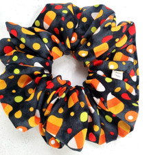Handmade Women's Scrunchies size XL Cotton Fabric Black Acorn  Dot Print New