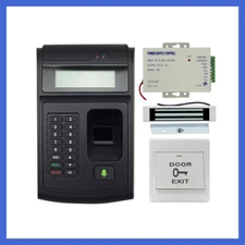 Fingerprint access control system with power supply door lock exit button