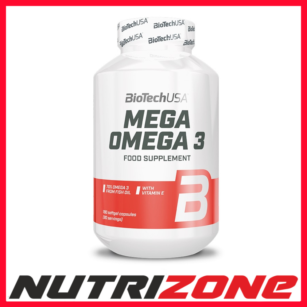 BiotechUSA Mega Omega 3 1000mg with Vitamin E - 180 Softgel Capsules - Image 2