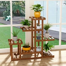 Multi Tier Plant Stand Flower Rack Shelf Outdoor Indoor Garden Corner Wood Stand
