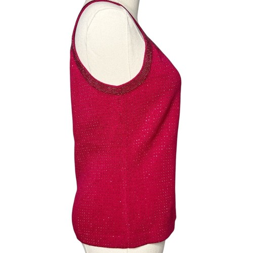 St John Red Knit Tank Top Sparkly Paillette V-Neck Sleeveless Size Small - Picture 4 of 10