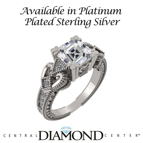 Platinum Plated Sterling Silver Engagement Ring With Cubic Zirconia - Size 9.5 - Picture 5 of 6