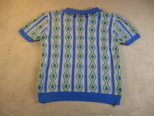 Oxknitstore Knit Polo Sweater Shirt Men Large Blue Yellow Retro Preppy Tennis - Picture 8 of 13