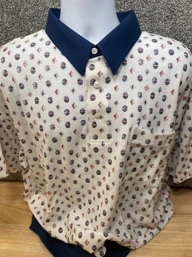 Vintage 90s Enro Mens 2X Cotton Mist Mod Banded Polo Golf Shirt Retro Geometric