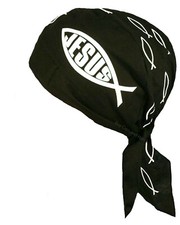 Christian Doo Rag Motorcycle Skull Cap Religious Chemo Bandana Cover Fish Symbol