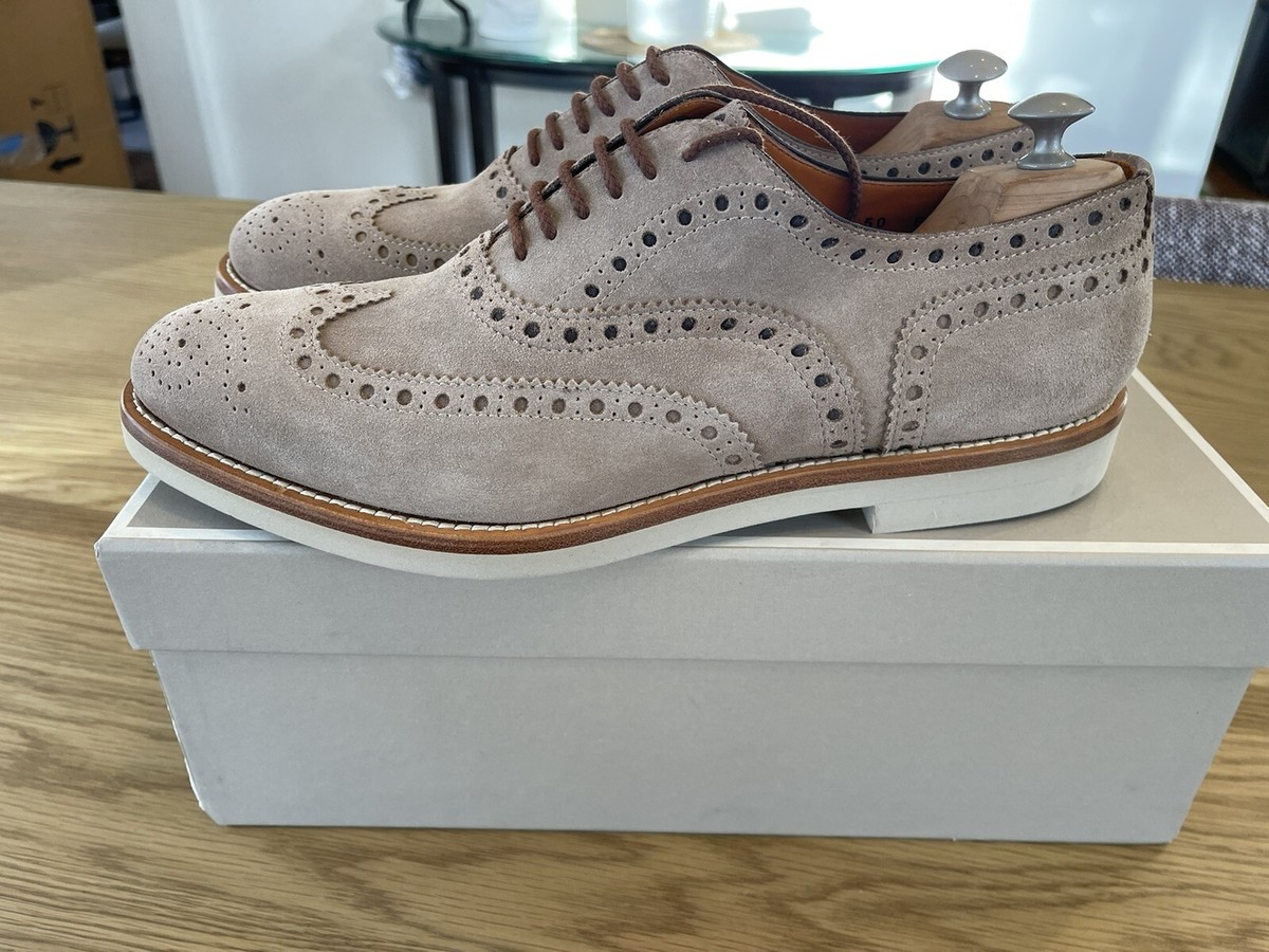 Santoni Wingtip Brogues Beige Suede Men Shoe Santoni Size 9 US
