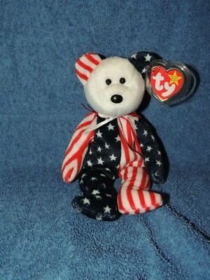 * Original Ty Beanie Baby SPANGLE weißes Gesicht Teddybär mit Tag Vitrinenstück
