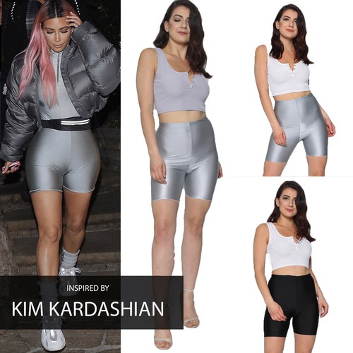 NUOVI Sandali Donna Kim Kardashian Ispirato Vita Alta Lucidi Pantaloncini  Ciclismo Tg UK 8-14 | eBay