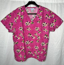 Womens Medical Nursing Scrub Size XL Pink Purple Flower Printed Short Sleeve