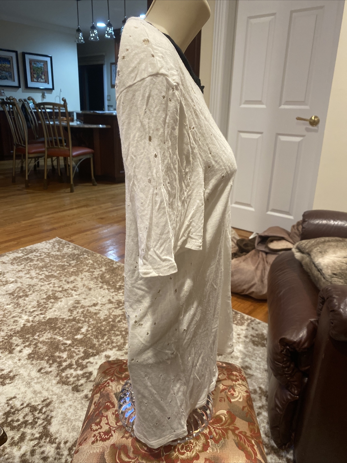 Benjamin Jay solid ivory distressed short sleeve … - image 3