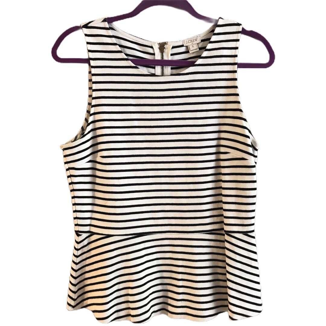 J. Crew Women's Top Striped Peplum Sleeveless Blouse White Black Sz S