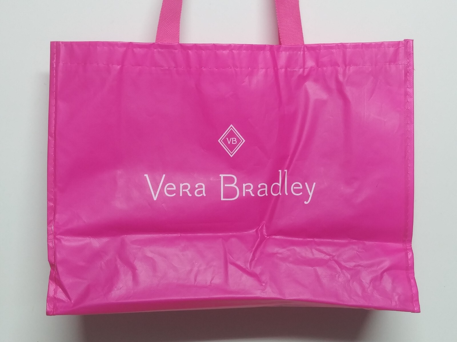 Vera Bradley shopping bag Pink Tote Reusable Plastic Spelled out 16" x12"
