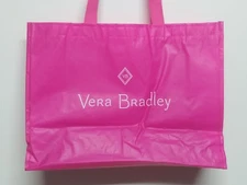 Vera Bradley shopping bag Pink Tote Reusable Plastic Spelled out 16" x12"
