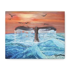 Matte Canvas, Stretched, 1.25" Whale Tail Fluke Sunset Print