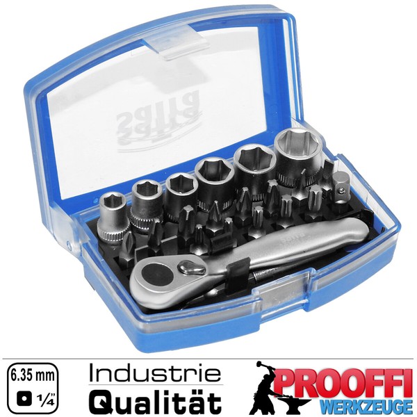 "24-Tlg Bits Satz Schraubendreher Box Mit Profi Magnet Bithalter + 1/4\" Ratsche"-image