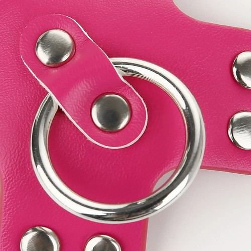 Sexy Silver Ring Pink Faux Leather Studded BDSM Nipple Covers Reusable Pasties - Picture 2 of 4