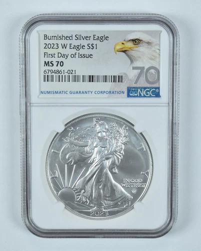 2023-W Burnished Silver Eagle FDOI MS70 NGC Eagle Label *2164