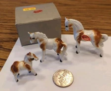 Vintage Miniature 3 Horse Set Figurine Bone China Japan White & Tan