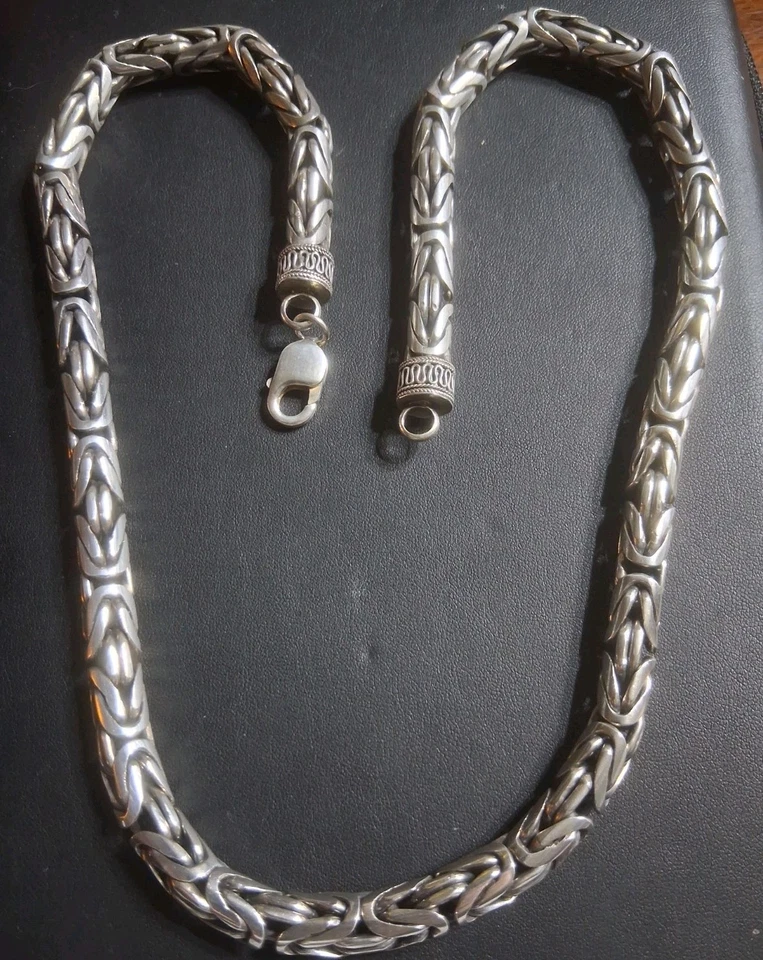 Enorme collar de cadena bizantino de 24" de 198 gramos para hombre no es chatarra de plata de ley 925 Foto 2 de 4