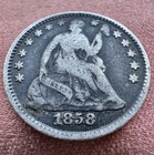 1858/858 ~ Inverted Overdate ~ Seated Liberty H10c ~ VF+ Toned ~ SHARP Indicator — photo 2