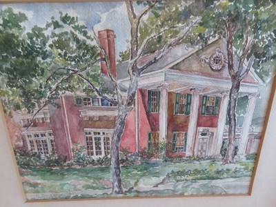 Antique Watercolor by Indiana Artist Ewald Domroese College Dorm Painting 1941