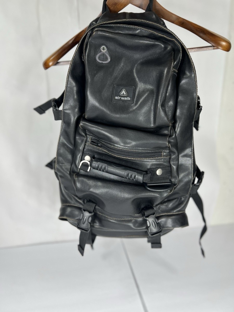 Airwalk 90s Tech Backpack Black Rare Y2K Vintage Style Leather