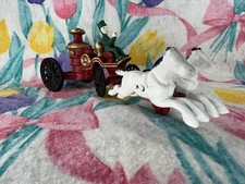 Vintage Cast Iron Horse Drawn Fire Engine Pumper Wagon, 9" Long, Stands 3 1/2"