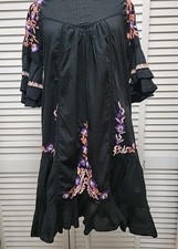 Free People SZ S Women's Black Cotton Floral Embroidered Pavlo Babydoll Dress