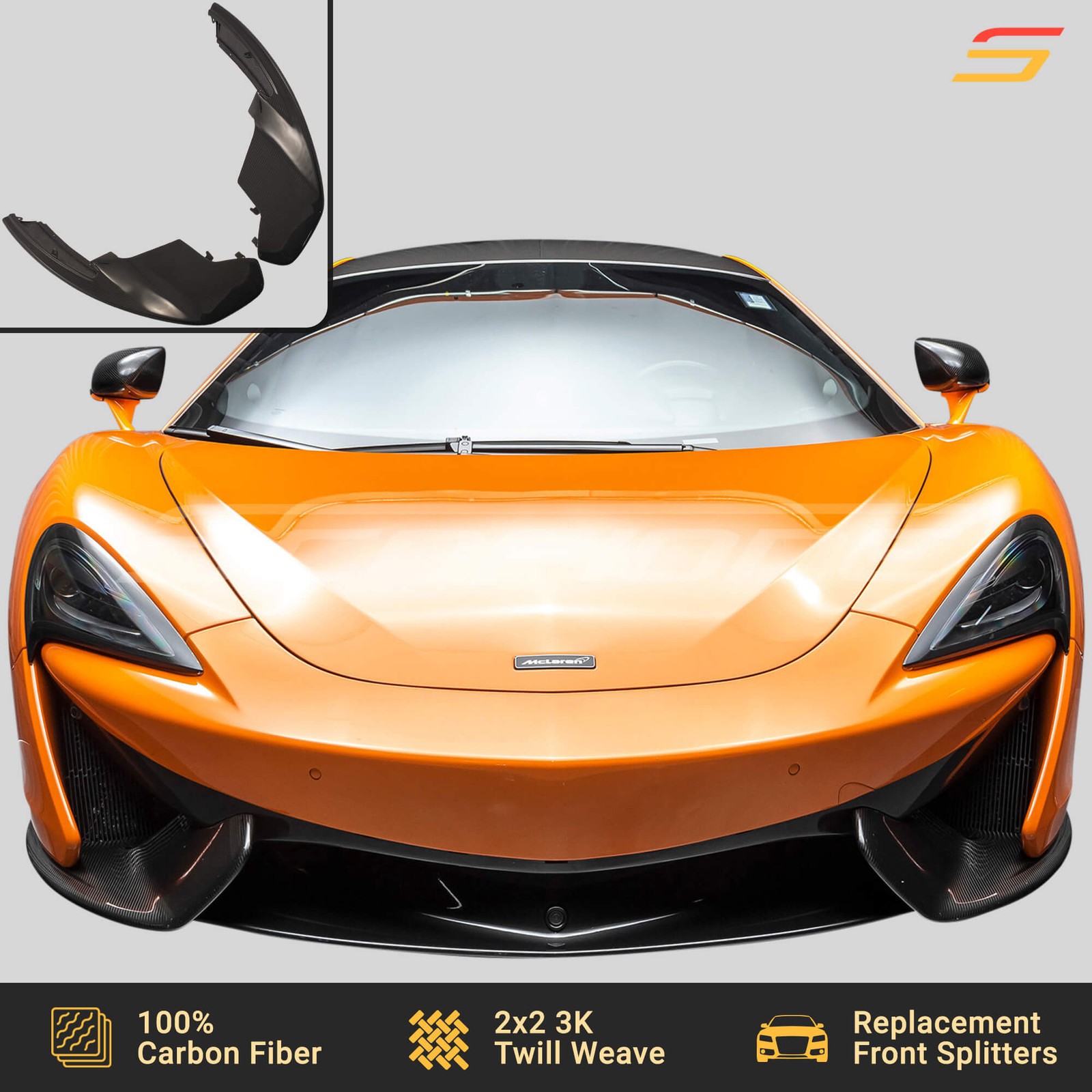 Scopione Carbon Front Bumper Side Splitters Lip for McLaren 540C 570S 570GT