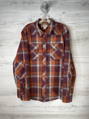 L.L.Bean Shirt Mens XL Orange Burgundy Plaid Long Sleeve Button Front Casual