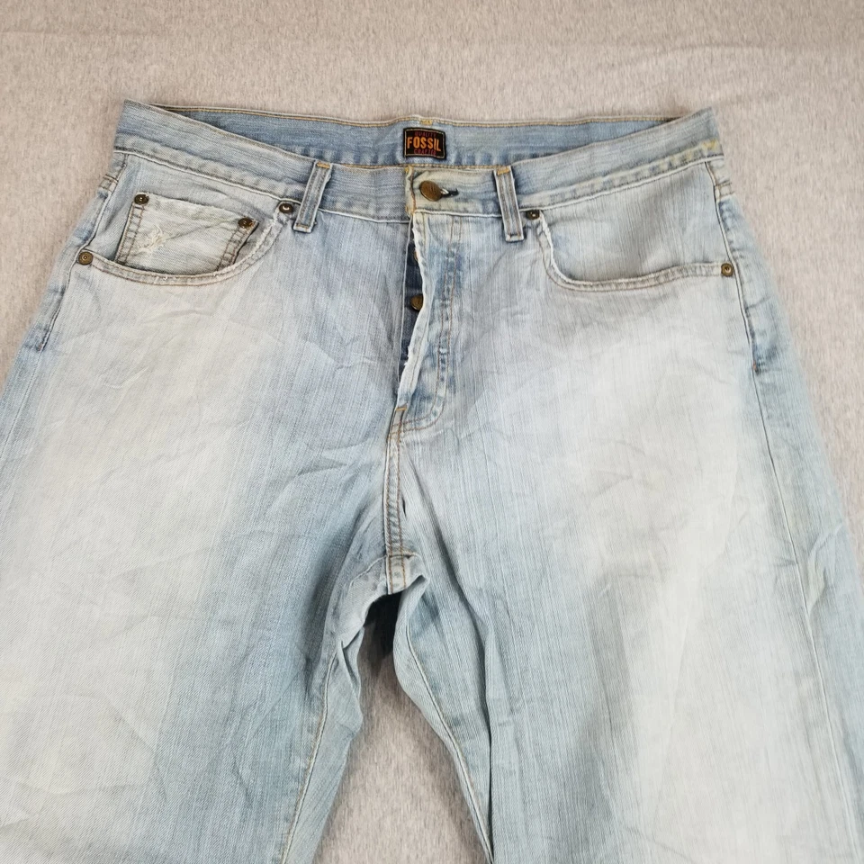 Pantalones de mezclilla Fossil para hombre talla 34X32 azul lavado calce excursionista 100 % algodón calidad botón mosca Foto 2 de 4