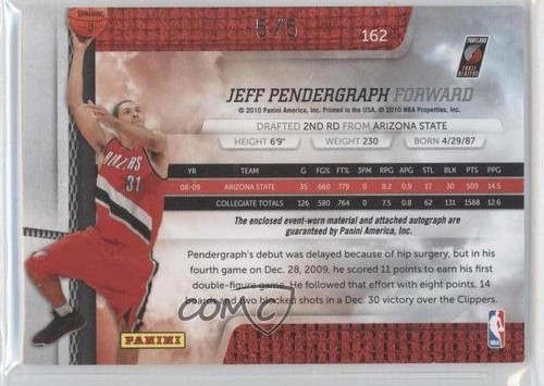 2009-10 Absolute Memorabilia 5/5 Jeff Pendergraph #162 Rookie Auto RC z1b - Afbeelding 2 van 3