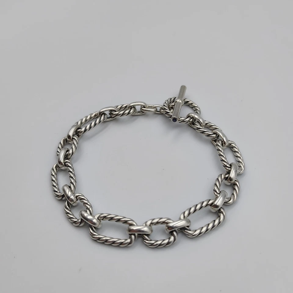 Brazalete David Yurman de plata de ley 925 zafiro cierre de palanca cable 7,25" Foto 4 de 4