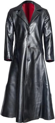 Men's Black Sheep Leather Trench Coat Steampunk Long Coat 