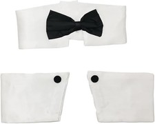 Bow Tie  Cuff Set Black White, Waiter Costume Accessory, One Size