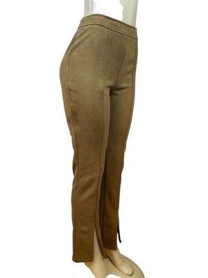 Threadbare Women's Brown Faux Suede Slim-Fit Pants With Front-Slits Sz 4