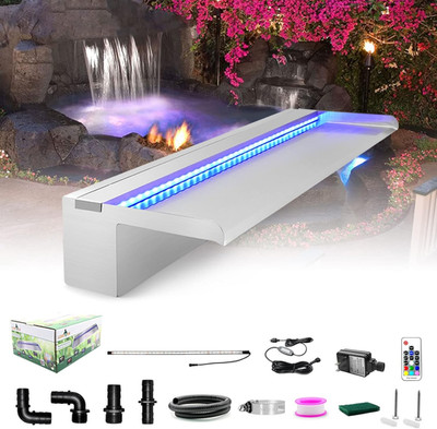 Pool Fountain Stainless Steel Outdoor Pond Spillway Waterfall with Wider Water F