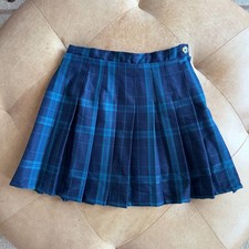 Plaid Pleated Mini Skirt XS Blue Green Tartan Preppy Dark Academia Schoolgirl