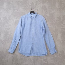 Uniqlo Hemd Herren mittelblau 100% Leinen Kragen Langarm Freizeit Knopfleiste